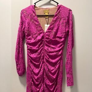 Gorgeous sexy fuchsia floral lace dress